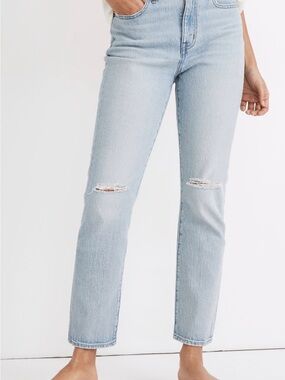 Madewell The High-Rise Slim Crop Boyjean Light Wash Distressed Jeans 32T NWT